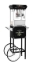Black 8oz Snack Station popcorn machine with cart - front view with popcorn