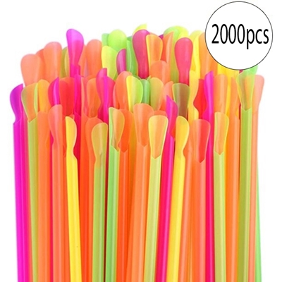 Image de 2000 Pailles-cuillères en plastique de couleurs assortis