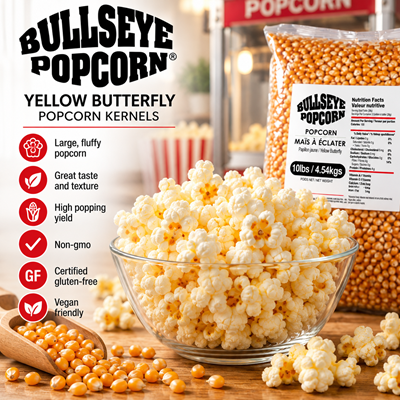 Picture of 70140 Bullseye popporn 10 lbs Platinum  Yellow butterfly