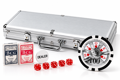 Benjamin Franklin poker chips set 500 pieces with aluminum case cards dice and dealer button